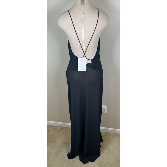 Helsa Sheer Deep V Rosette Long Slip Maxi Dress in Black Size Large - Picture 9 of 11